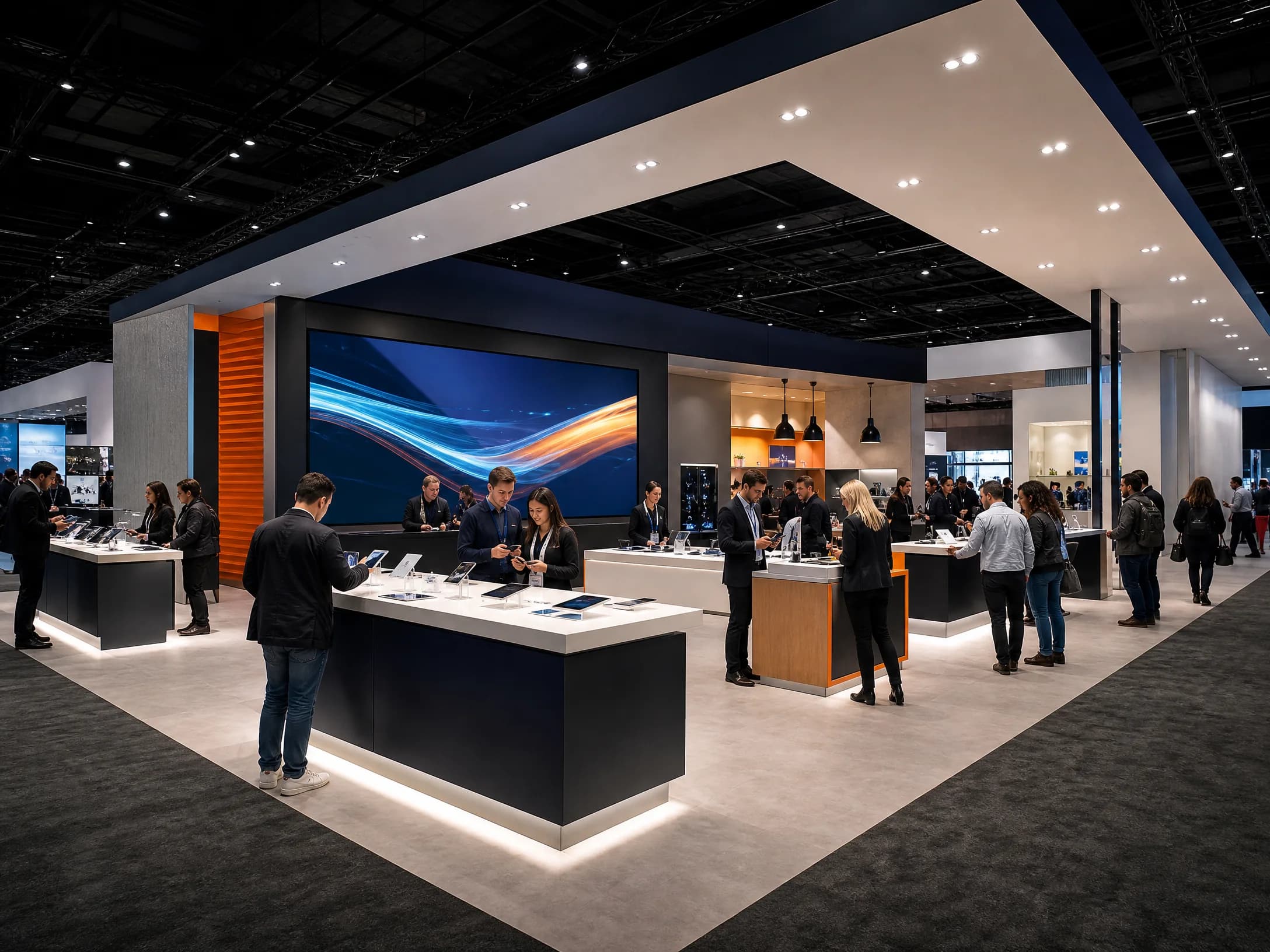 Consumer electronics exhibit with accessible product demonstration stations
