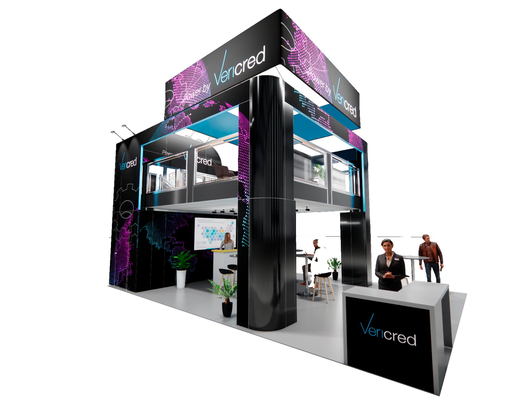 20x30 Double Deck Booth Rental – Retail Product Demo Layout — 20x30 20x30 Exhibit Rentals exhibit rental in Las Vegas, primary catalog image