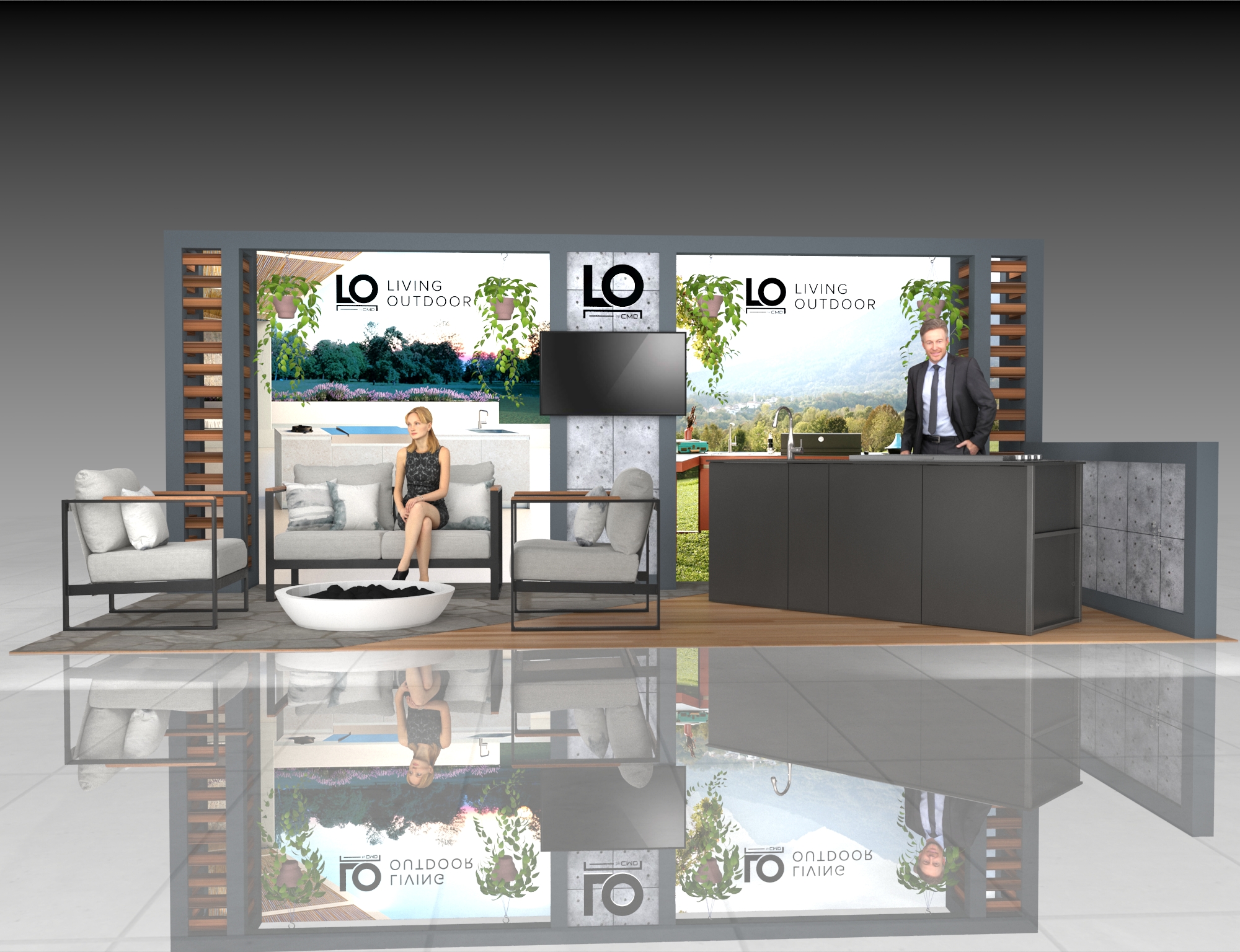 10x20 Expo Booth Rental – Modern Outdoor Living Exhibit — 10x20 Custom & Modular Exhibits exhibit rental in Las Vegas, primary catalog image