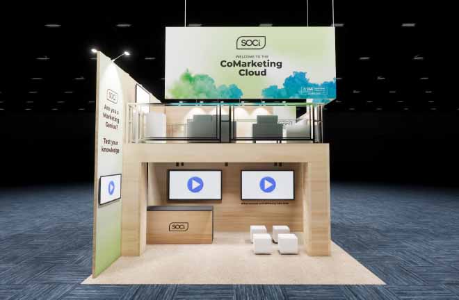 20x20 Double Deck Booth Rental – Retail Product Demo Layout — 20x20 20x20 Exhibit Rentals exhibit rental in Las Vegas, catalog image 5