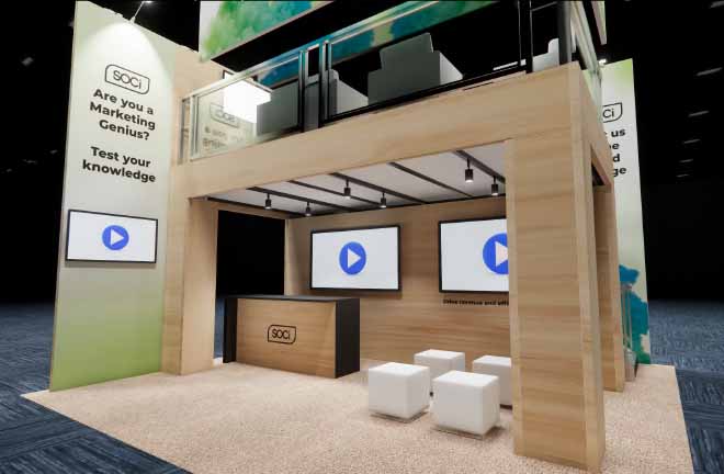 20x20 Double Deck Booth Rental – Retail Product Demo Layout — 20x20 20x20 Exhibit Rentals exhibit rental in Las Vegas, catalog image 4