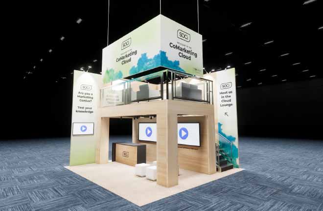 20x20 Double Deck Booth Rental – Retail Product Demo Layout — 20x20 20x20 Exhibit Rentals exhibit rental in Las Vegas, catalog image 2
