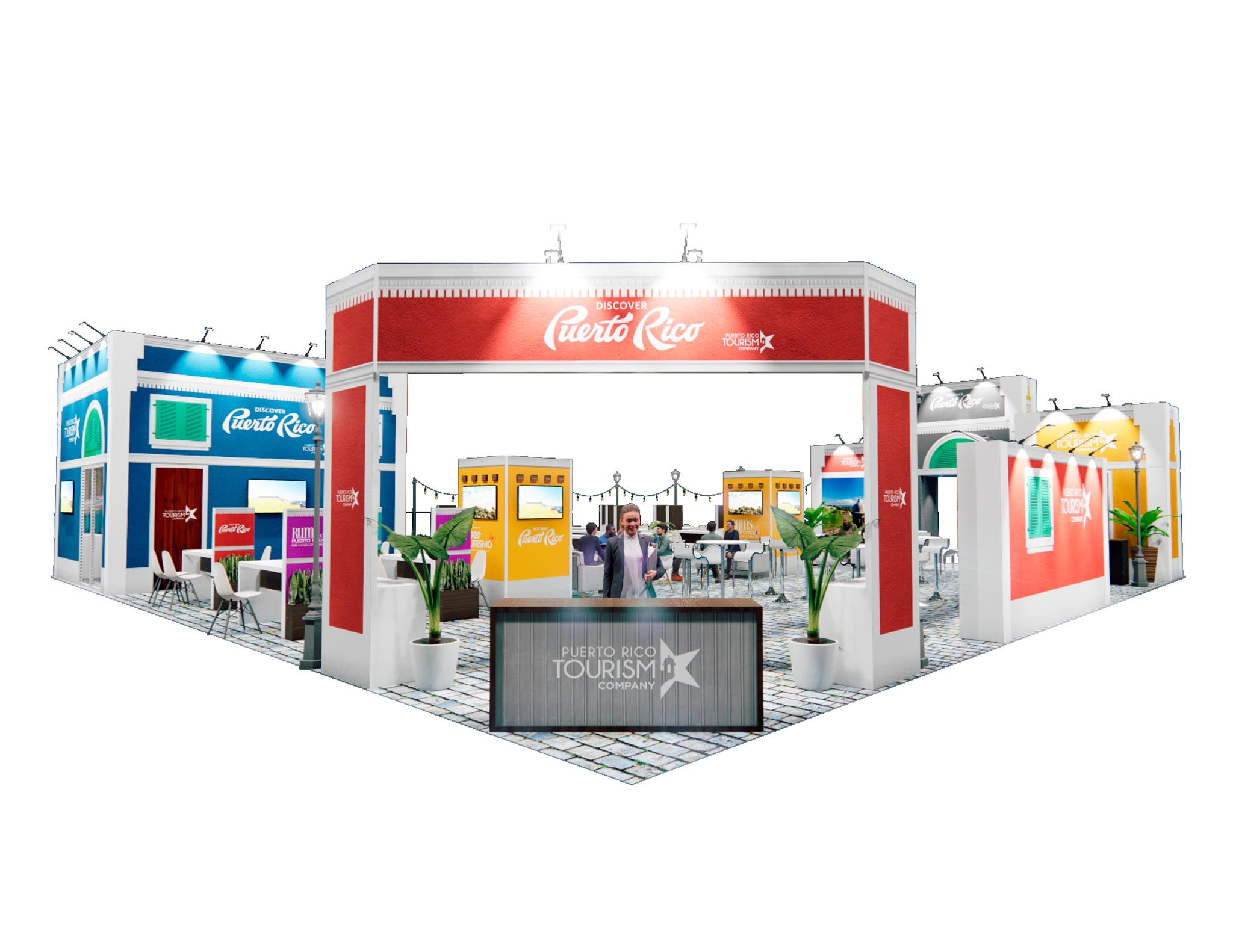60x60 Two Story Trade Show Exhibit Rental - Outdoor / High Traffic — 60x60 booth Custom & Modular Exhibits rental reference for Las Vegas Vehicle-Display Platforms & Exhibit Planning